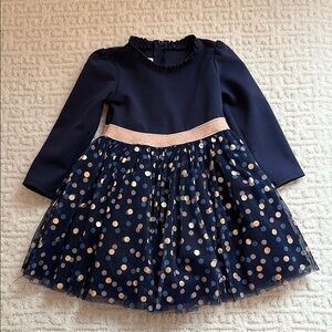 Iris & Ivy Navy Dress with Polka Dot Skirt